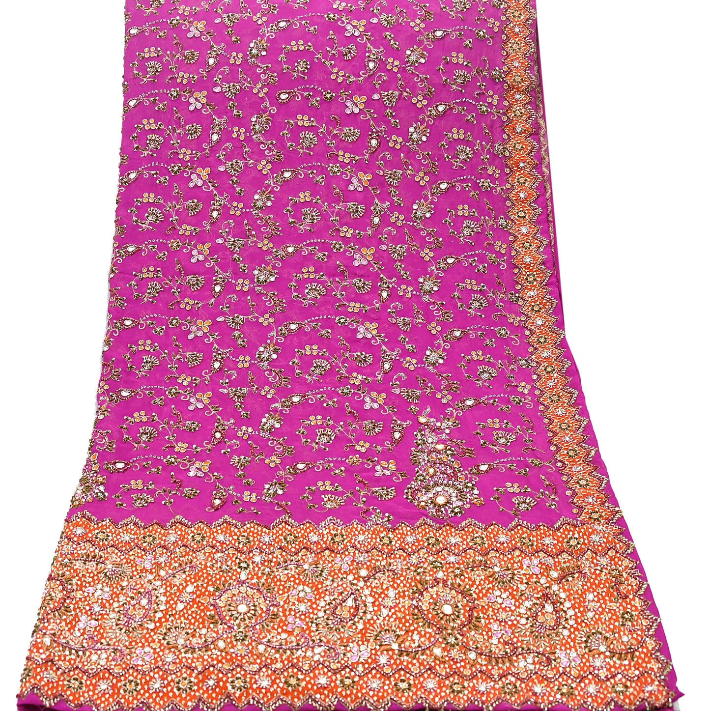 Indian Vintage Heavy Purple Bridal Dupatta Pure Georgette Silk Hand Embroidered Zardozi, Dabka, Zari Work Party Wear Long Stole