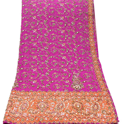 Indian Vintage Heavy Purple Bridal Dupatta Pure Georgette Silk Hand Embroidered Zardozi, Dabka, Zari Work Party Wear Long Stole