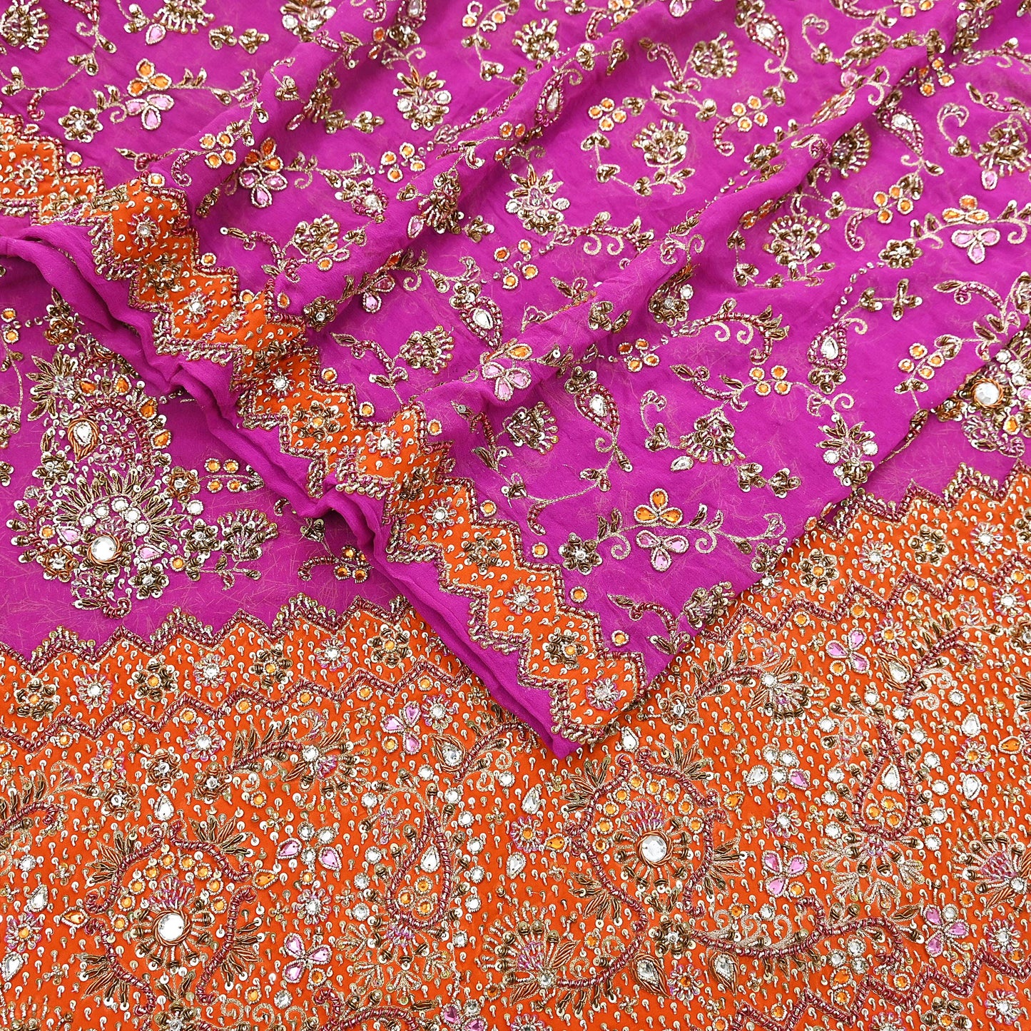 Indian Vintage Heavy Purple Bridal Dupatta Pure Georgette Silk Hand Embroidered Zardozi, Dabka, Zari Work Party Wear Long Stole