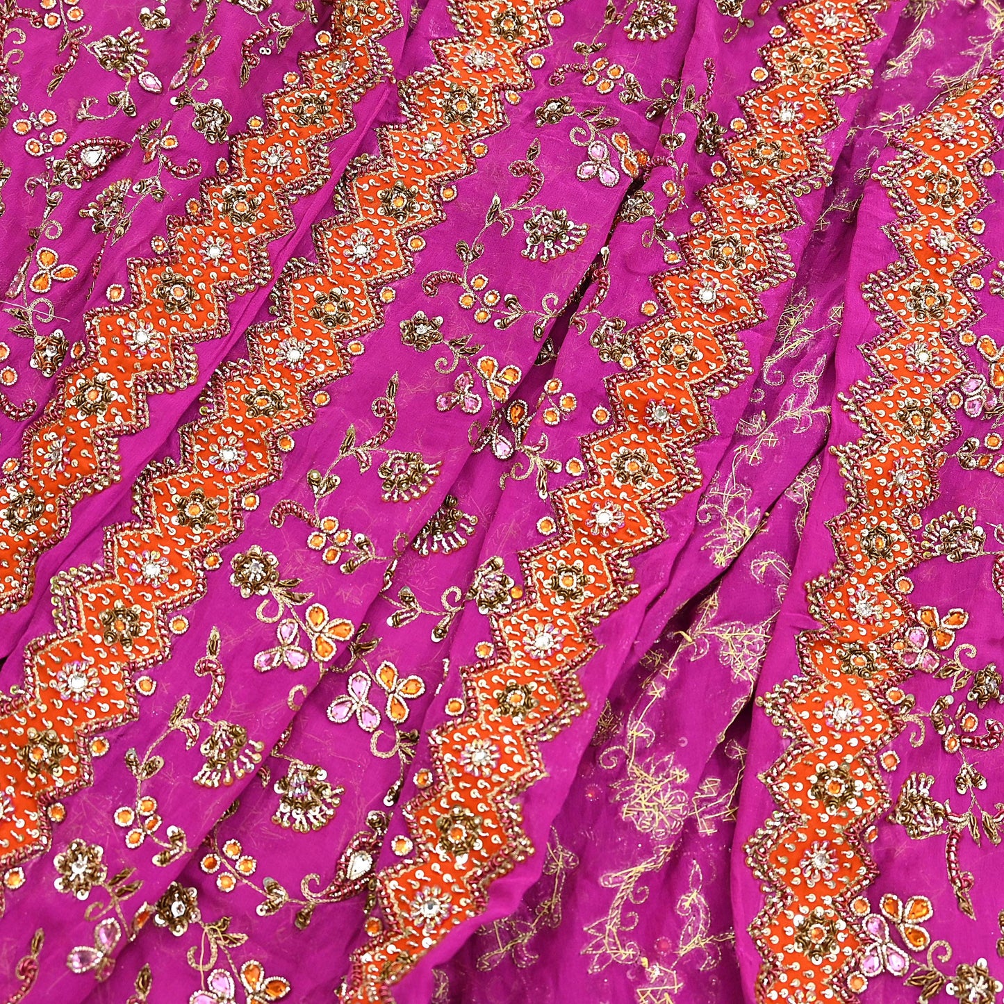 Indian Vintage Heavy Purple Bridal Dupatta Pure Georgette Silk Hand Embroidered Zardozi, Dabka, Zari Work Party Wear Long Stole