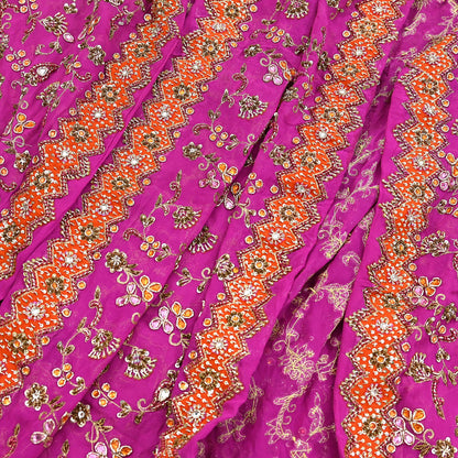 Indian Vintage Heavy Purple Bridal Dupatta Pure Georgette Silk Hand Embroidered Zardozi, Dabka, Zari Work Party Wear Long Stole