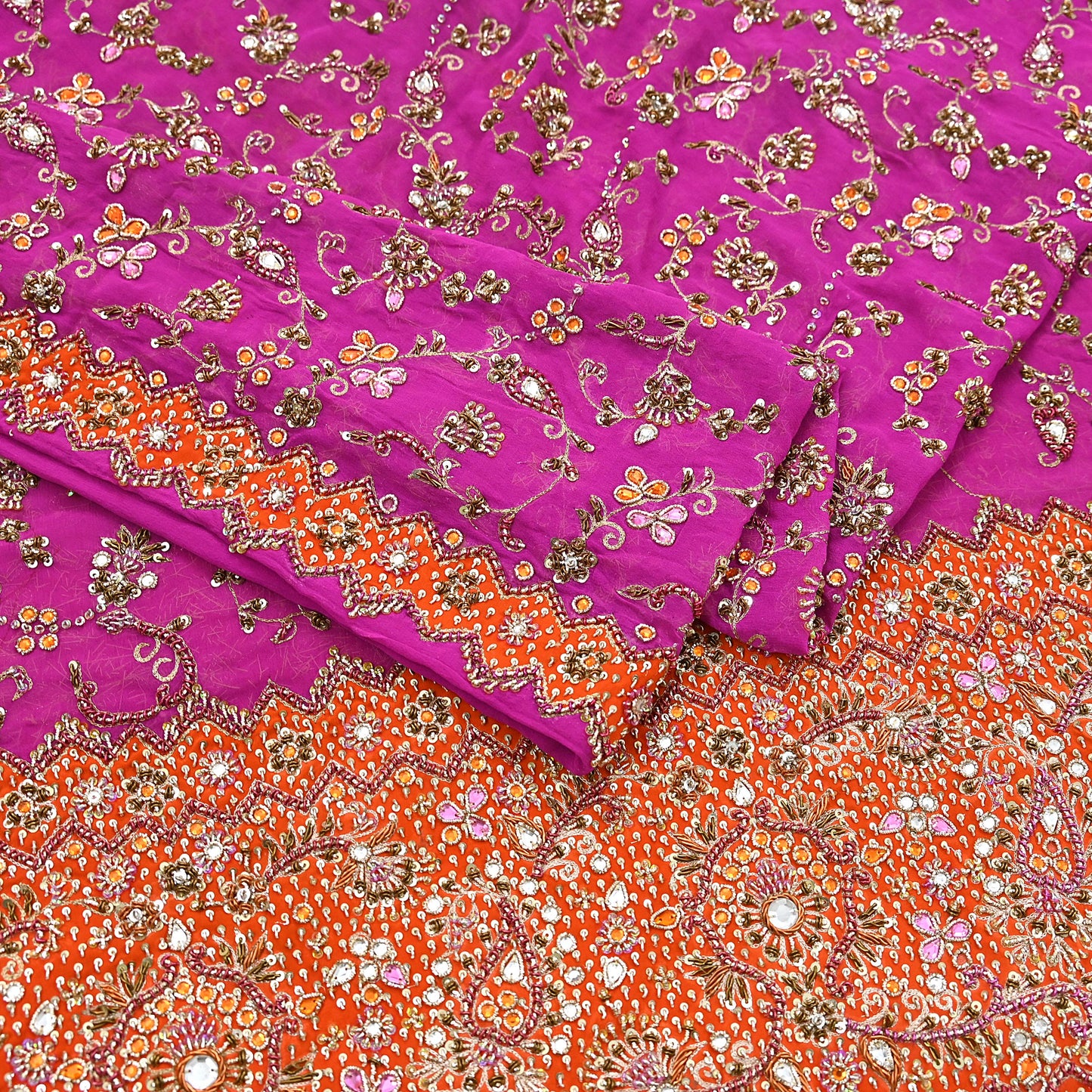 Indian Vintage Heavy Purple Bridal Dupatta Pure Georgette Silk Hand Embroidered Zardozi, Dabka, Zari Work Party Wear Long Stole