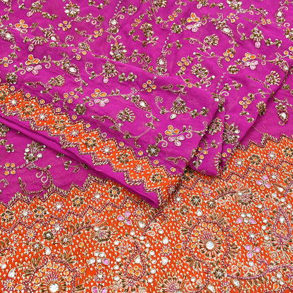 Indian Vintage Heavy Purple Bridal Dupatta Pure Georgette Silk Hand Embroidered Zardozi, Dabka, Zari Work Party Wear Long Stole