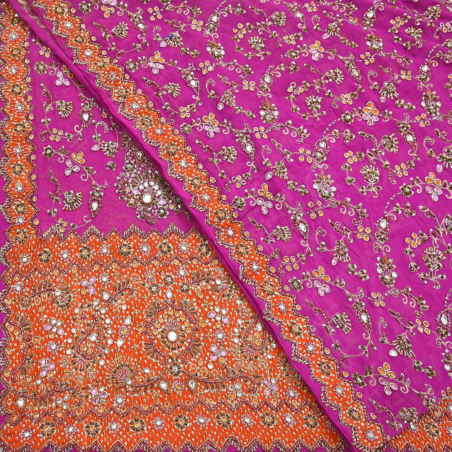 Indian Vintage Heavy Purple Bridal Dupatta Pure Georgette Silk Hand Embroidered Zardozi, Dabka, Zari Work Party Wear Long Stole