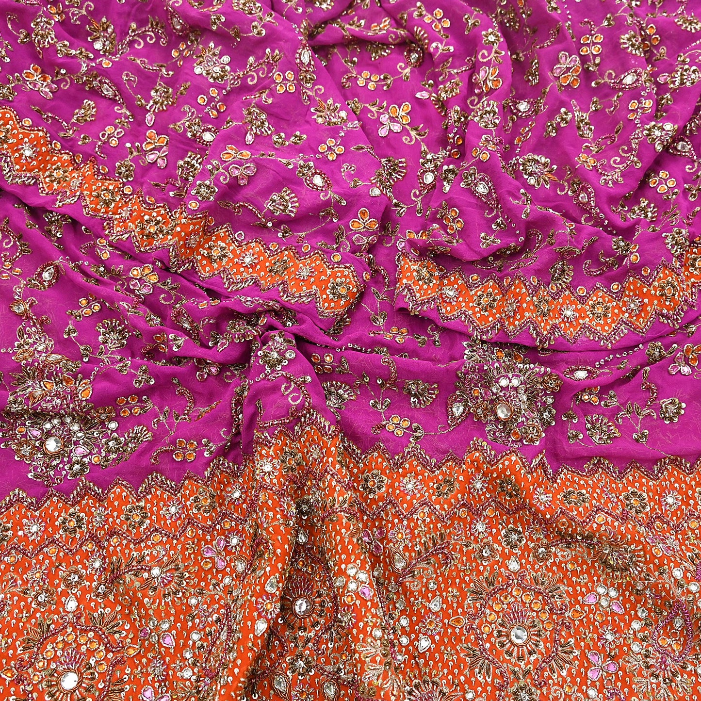 Indian Vintage Heavy Purple Bridal Dupatta Pure Georgette Silk Hand Embroidered Zardozi, Dabka, Zari Work Party Wear Long Stole
