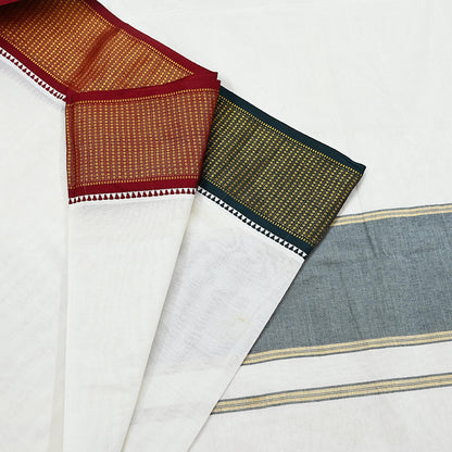 Vintage Bengali Traditional Saree Handwoven Pure Cotton Off White Red & Golden Border Ethnic Gift for Christmas