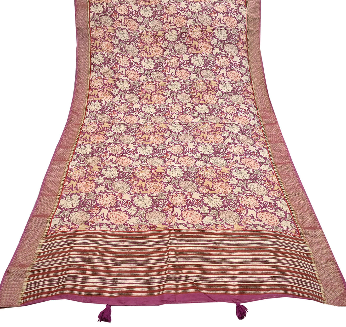 Vintage Purple beige Pure Khadi Silk Saree 5Yd Handloom Indian Sari Soft Fabric Sustainable Craft Textile Boho Dressmaking Material