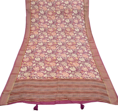 Vintage Purple beige Pure Khadi Silk Saree 5Yd Handloom Indian Sari Soft Fabric Sustainable Craft Textile Boho Dressmaking Material