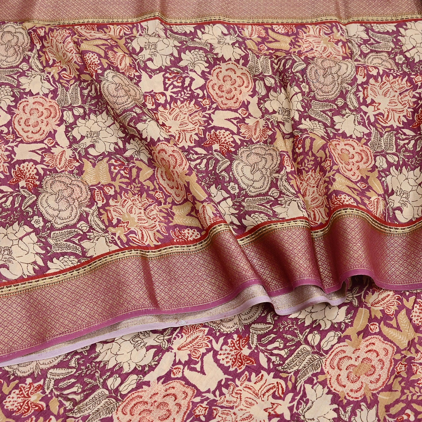 Vintage Purple beige Pure Khadi Silk Saree 5Yd Handloom Indian Sari Soft Fabric Sustainable Craft Textile Boho Dressmaking Material
