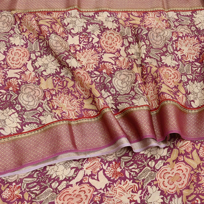 Vintage Purple beige Pure Khadi Silk Saree 5Yd Handloom Indian Sari Soft Fabric Sustainable Craft Textile Boho Dressmaking Material
