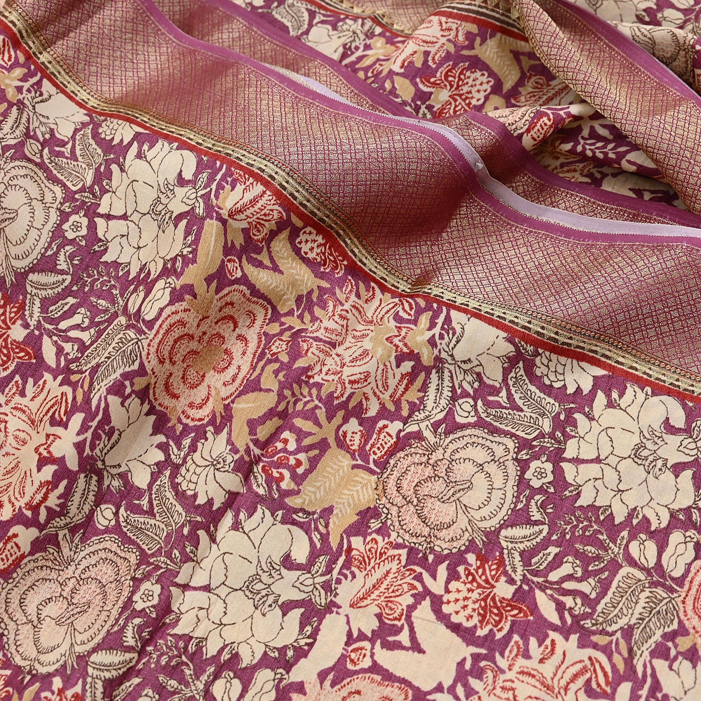 Vintage Purple beige Pure Khadi Silk Saree 5Yd Handloom Indian Sari Soft Fabric Sustainable Craft Textile Boho Dressmaking Material