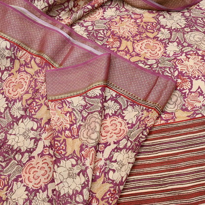 Vintage Purple beige Pure Khadi Silk Saree 5Yd Handloom Indian Sari Soft Fabric Sustainable Craft Textile Boho Dressmaking Material