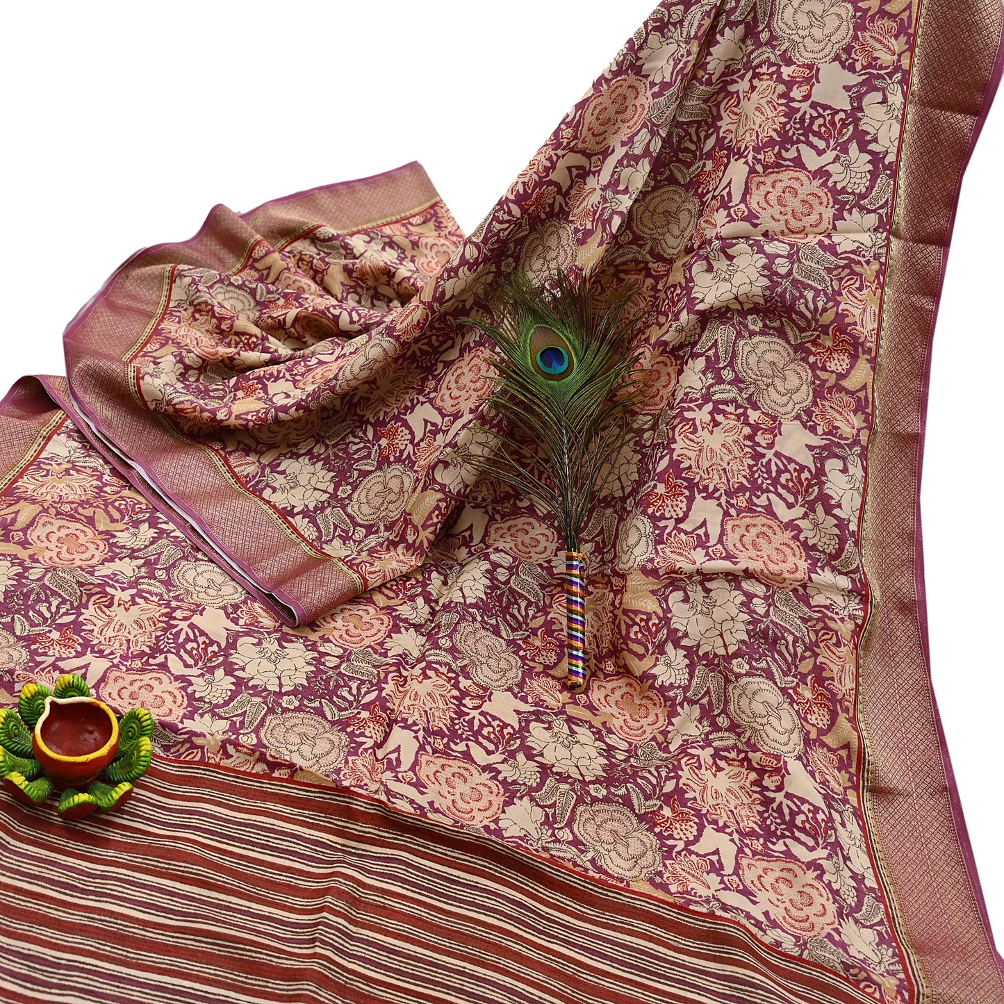 Vintage Purple beige Pure Khadi Silk Saree 5Yd Handloom Indian Sari Soft Fabric Sustainable Craft Textile Boho Dressmaking Material