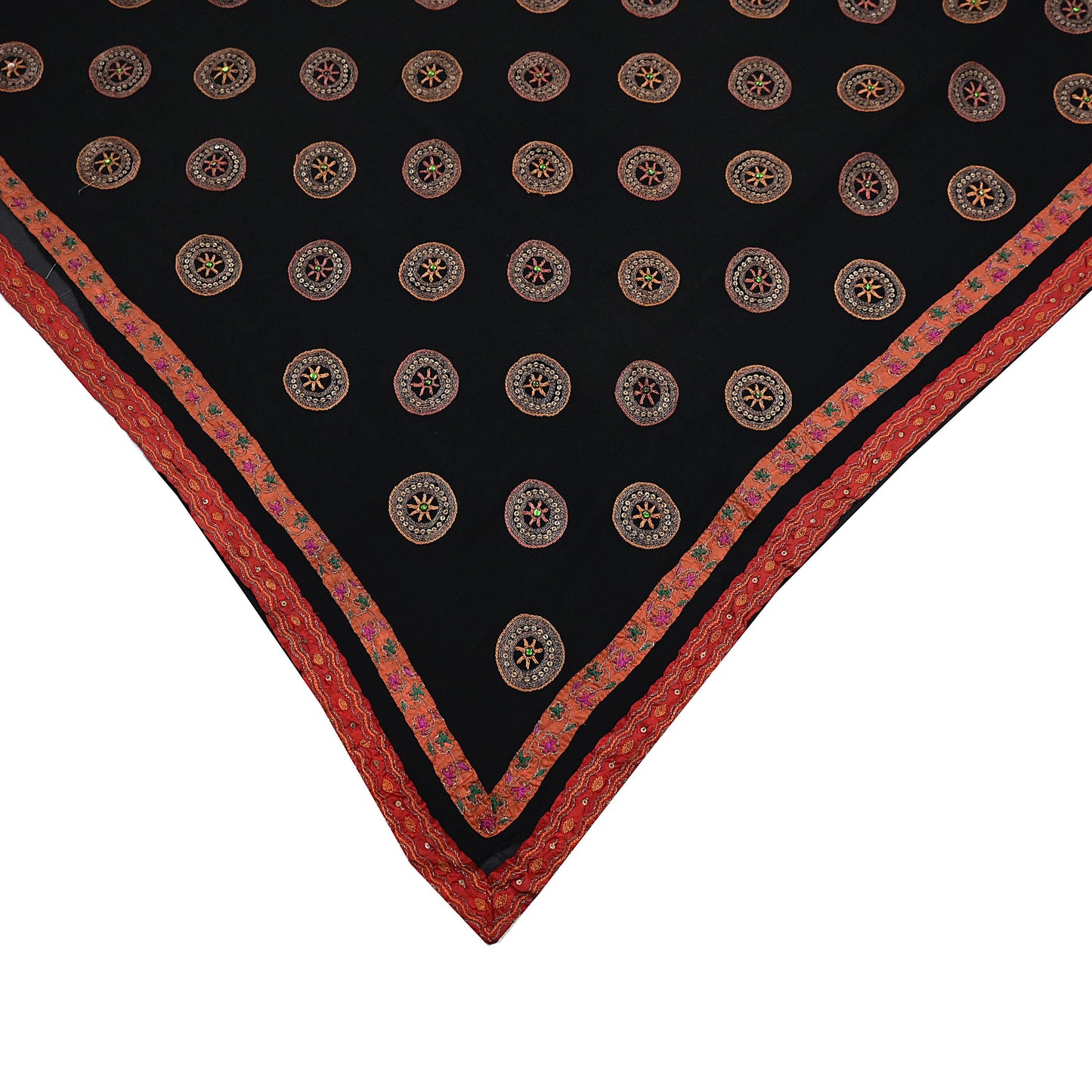 Indian Vintage Heavy Sari Black Pure Georgette Silk Hand Beaded Sarees Craft Fabric 5Yd Sewing Soft Ethnic Wedding Dress making