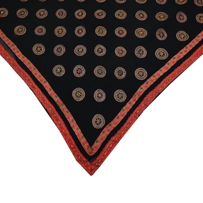 Indian Vintage Heavy Sari Black Pure Georgette Silk Hand Beaded Sarees Craft Fabric 5Yd Sewing Soft Ethnic Wedding Dress making