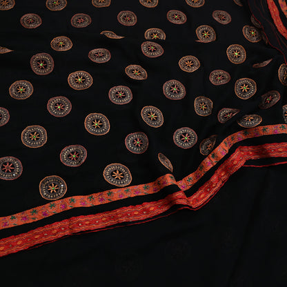 Indian Vintage Heavy Sari Black Pure Georgette Silk Hand Beaded Sarees Craft Fabric 5Yd Sewing Soft Ethnic Wedding Dress making