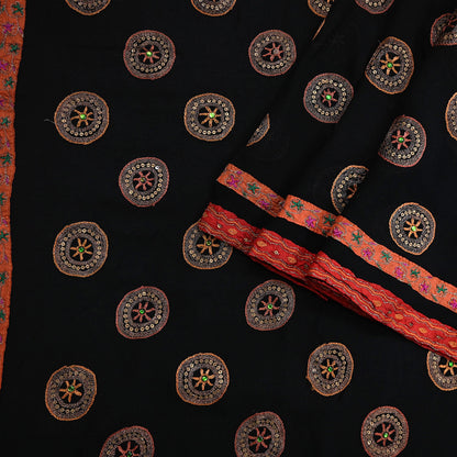 Indian Vintage Heavy Sari Black Pure Georgette Silk Hand Beaded Sarees Craft Fabric 5Yd Sewing Soft Ethnic Wedding Dress making
