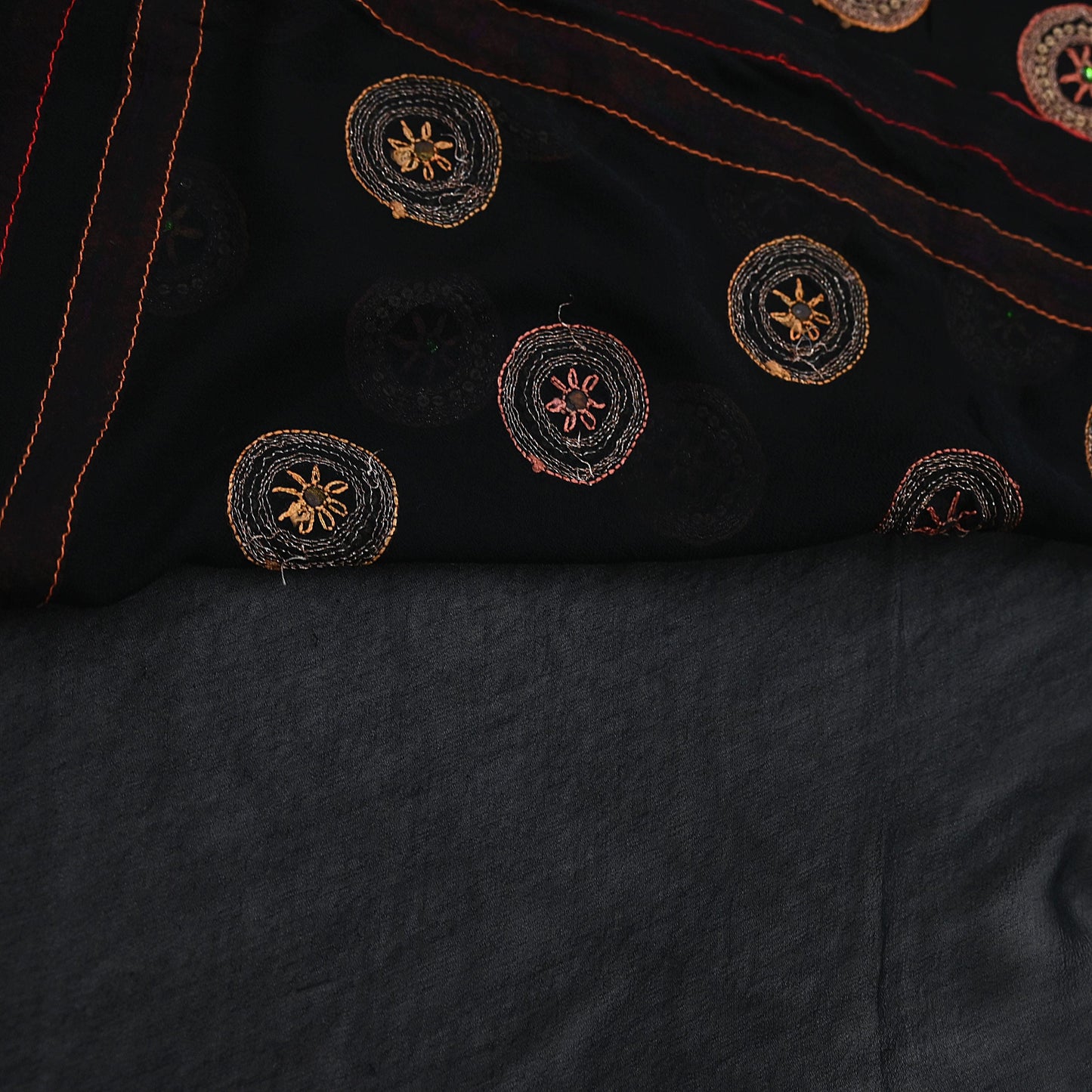 Indian Vintage Heavy Sari Black Pure Georgette Silk Hand Beaded Sarees Craft Fabric 5Yd Sewing Soft Ethnic Wedding Dress making