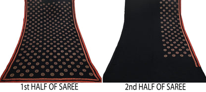 Indian Vintage Heavy Sari Black Pure Georgette Silk Hand Beaded Sarees Craft Fabric 5Yd Sewing Soft Ethnic Wedding Dress making