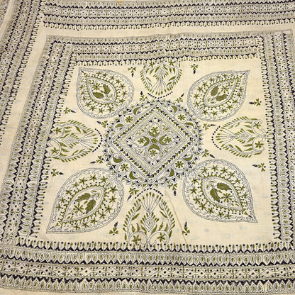 Indian Vintage Ivory Saree 100% Pure Silk Hand Embroidered Kantha Sari Fabric 5Yd Sewing Floral Sequin