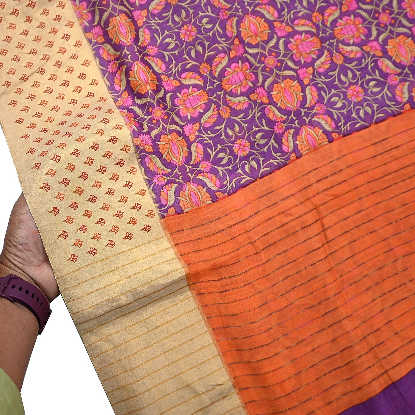 Vintage Purple orange Pure Khadi Silk Saree 5Yd Handloom Indian Sari Soft Fabric Sustainable Craft Textile Boho Dressmaking Material