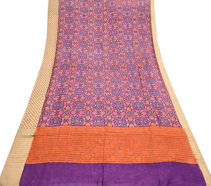 Vintage Purple orange Pure Khadi Silk Saree 5Yd Handloom Indian Sari Soft Fabric Sustainable Craft Textile Boho Dressmaking Material