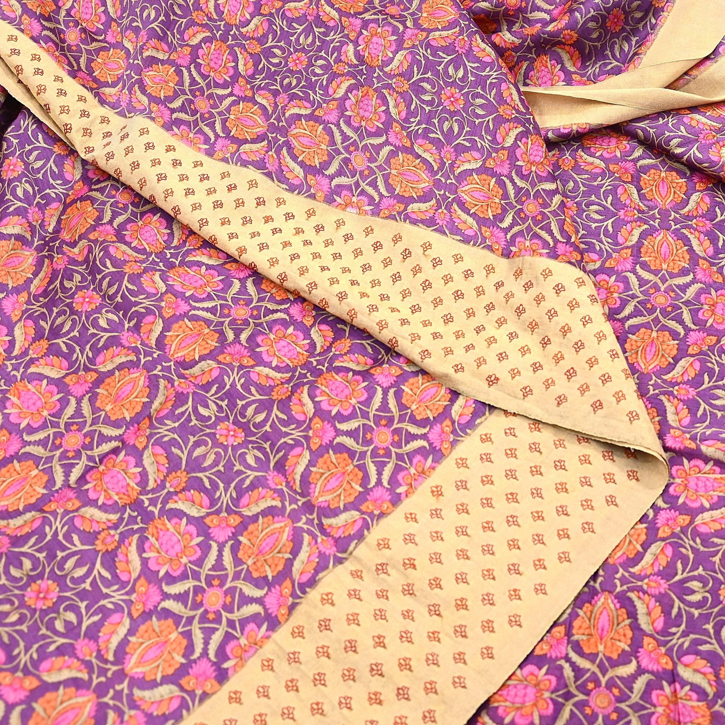 Vintage Purple orange Pure Khadi Silk Saree 5Yd Handloom Indian Sari Soft Fabric Sustainable Craft Textile Boho Dressmaking Material