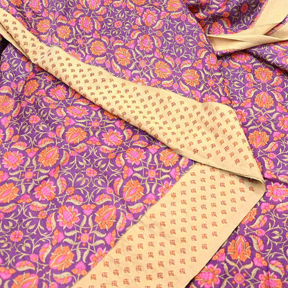 Vintage Purple orange Pure Khadi Silk Saree 5Yd Handloom Indian Sari Soft Fabric Sustainable Craft Textile Boho Dressmaking Material