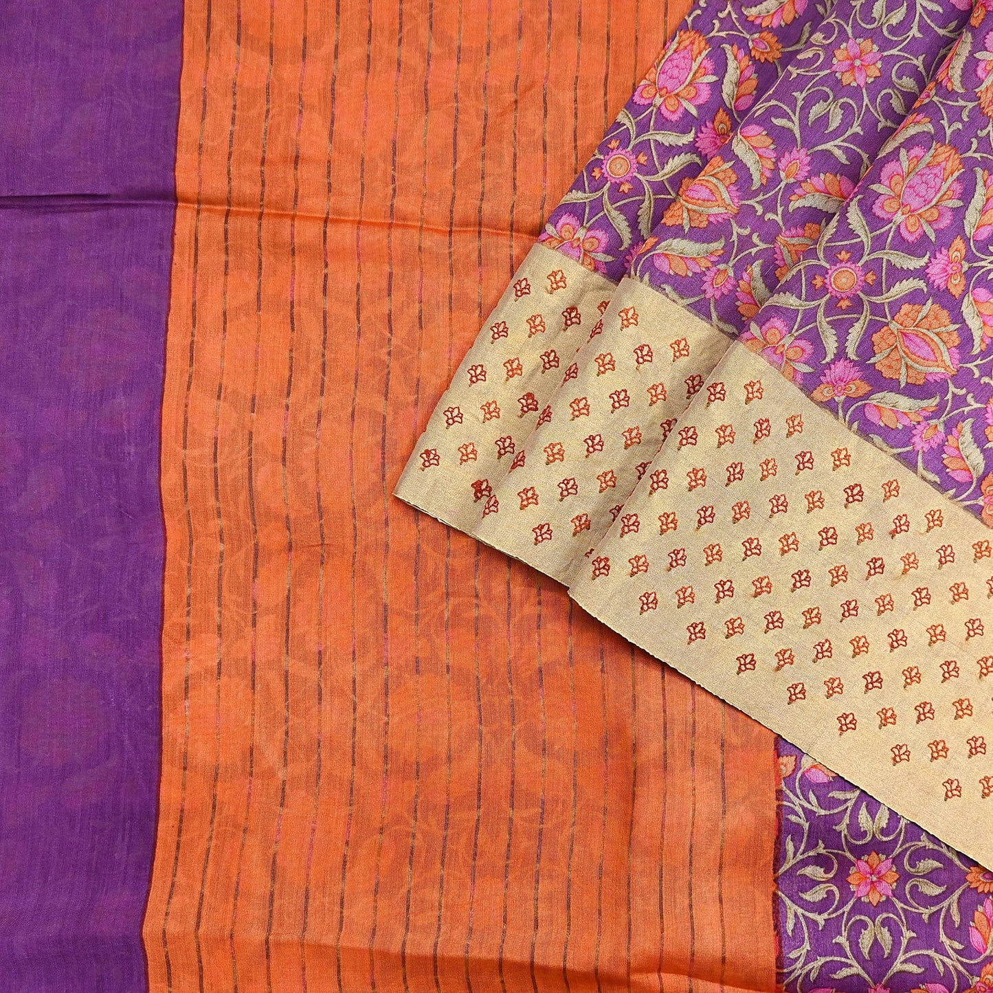 Vintage Purple orange Pure Khadi Silk Saree 5Yd Handloom Indian Sari Soft Fabric Sustainable Craft Textile Boho Dressmaking Material