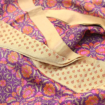Vintage Purple orange Pure Khadi Silk Saree 5Yd Handloom Indian Sari Soft Fabric Sustainable Craft Textile Boho Dressmaking Material