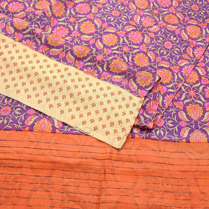 Vintage Purple orange Pure Khadi Silk Saree 5Yd Handloom Indian Sari Soft Fabric Sustainable Craft Textile Boho Dressmaking Material