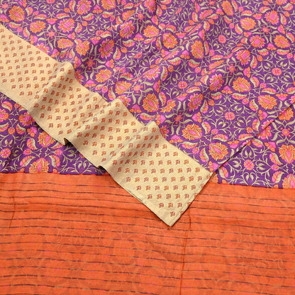 Vintage Purple orange Pure Khadi Silk Saree 5Yd Handloom Indian Sari Soft Fabric Sustainable Craft Textile Boho Dressmaking Material