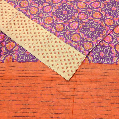 Vintage Purple orange Pure Khadi Silk Saree 5Yd Handloom Indian Sari Soft Fabric Sustainable Craft Textile Boho Dressmaking Material