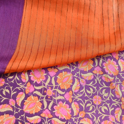 Vintage Purple orange Pure Khadi Silk Saree 5Yd Handloom Indian Sari Soft Fabric Sustainable Craft Textile Boho Dressmaking Material