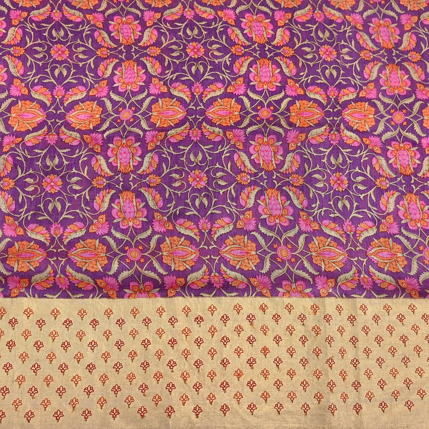 Vintage Purple orange Pure Khadi Silk Saree 5Yd Handloom Indian Sari Soft Fabric Sustainable Craft Textile Boho Dressmaking Material