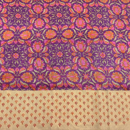 Vintage Purple orange Pure Khadi Silk Saree 5Yd Handloom Indian Sari Soft Fabric Sustainable Craft Textile Boho Dressmaking Material