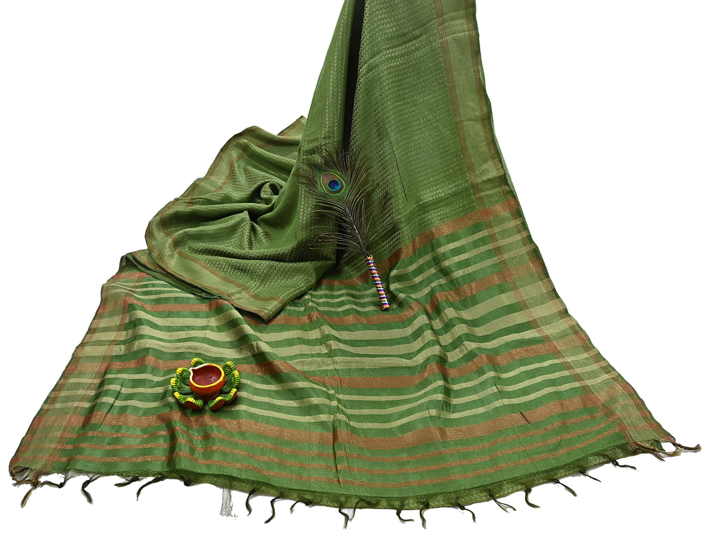 Indian Vintage Heavy Sari Green Pure Khadi Silk Handloom Saree Craft Fabric 5yd Ethnic Wear Dress making For Crafting Quilting