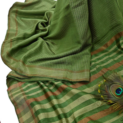 Indian Vintage Heavy Sari Green Pure Khadi Silk Handloom Saree Craft Fabric 5yd Ethnic Wear Dress making For Crafting Quilting
