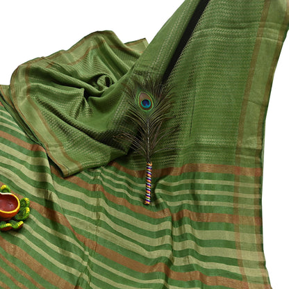 Indian Vintage Heavy Sari Green Pure Khadi Silk Handloom Saree Craft Fabric 5yd Ethnic Wear Dress making For Crafting Quilting