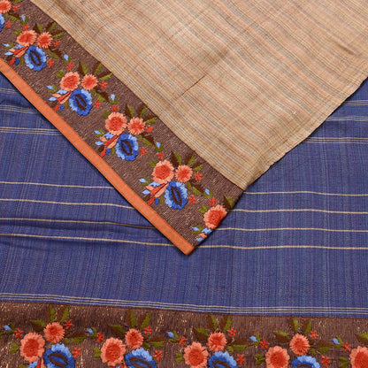 Vintage Blue beige Green Wool Saree Indian Pure Wool Floral Woven Fabric 5 Yard Soft Warm Craft Material for Winter Dressmaking & Sewing