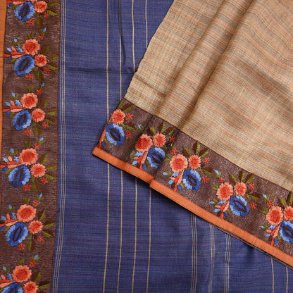 Vintage Blue beige Green Wool Saree Indian Pure Wool Floral Woven Fabric 5 Yard Soft Warm Craft Material for Winter Dressmaking & Sewing