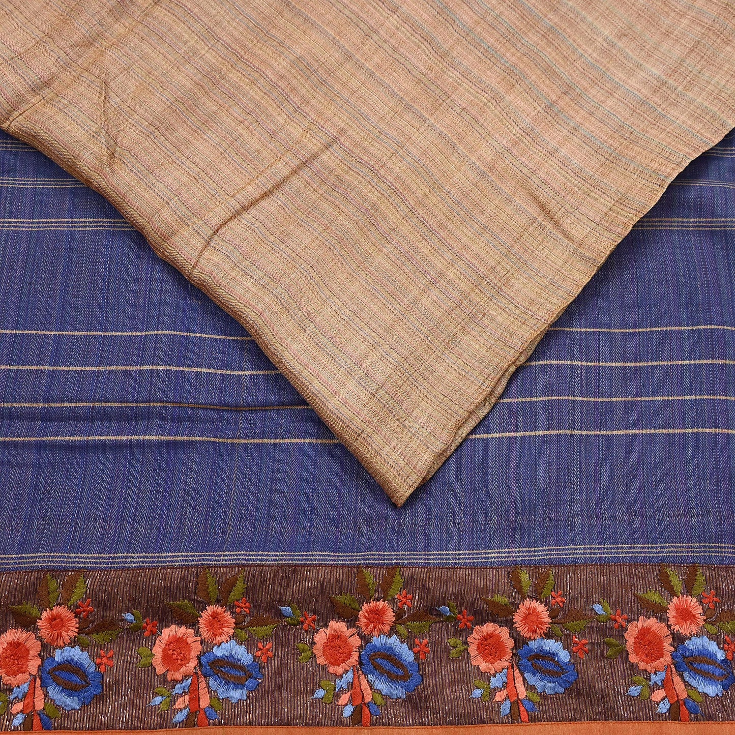 Vintage Blue beige Green Wool Saree Indian Pure Wool Floral Woven Fabric 5 Yard Soft Warm Craft Material for Winter Dressmaking & Sewing