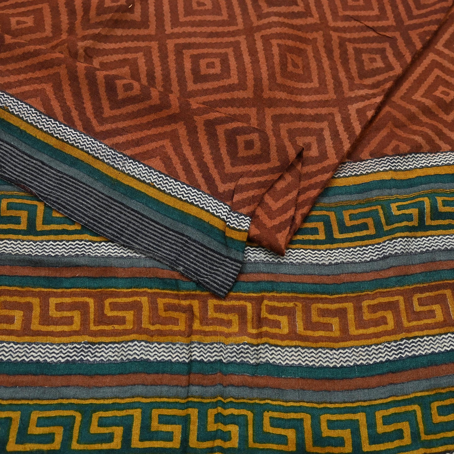 Vintage Maroon Brown Wool Saree Indian Pure Wool Floral Woven Fabric 5 Yard Soft Warm Craft Material for Winter Dressmaking & Sewing