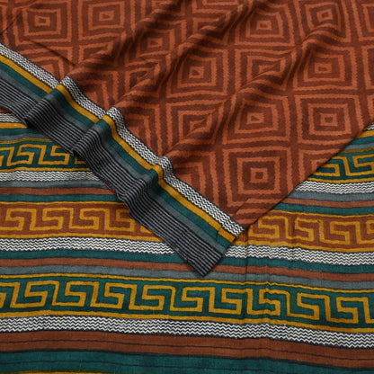 Vintage Maroon Brown Wool Saree Indian Pure Wool Floral Woven Fabric 5 Yard Soft Warm Craft Material for Winter Dressmaking & Sewing