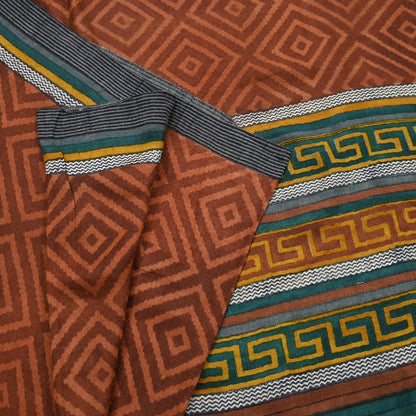Vintage Maroon Brown Wool Saree Indian Pure Wool Floral Woven Fabric 5 Yard Soft Warm Craft Material for Winter Dressmaking & Sewing