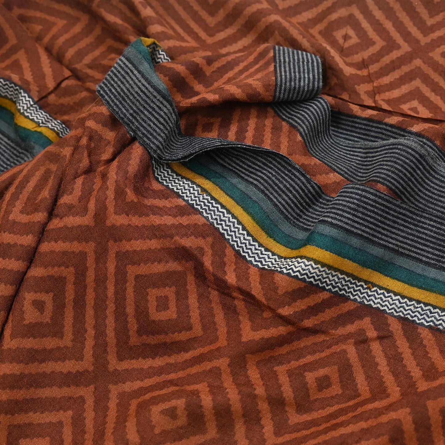 Vintage Maroon Brown Wool Saree Indian Pure Wool Floral Woven Fabric 5 Yard Soft Warm Craft Material for Winter Dressmaking & Sewing