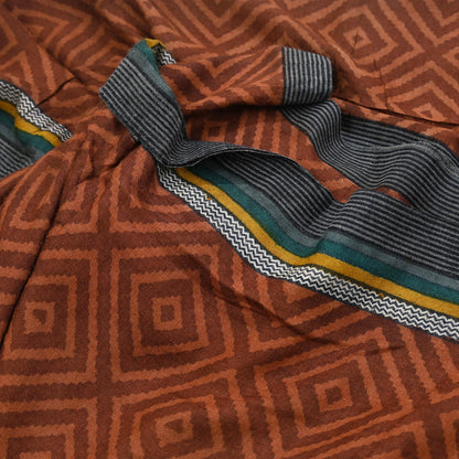 Vintage Maroon Brown Wool Saree Indian Pure Wool Floral Woven Fabric 5 Yard Soft Warm Craft Material for Winter Dressmaking & Sewing