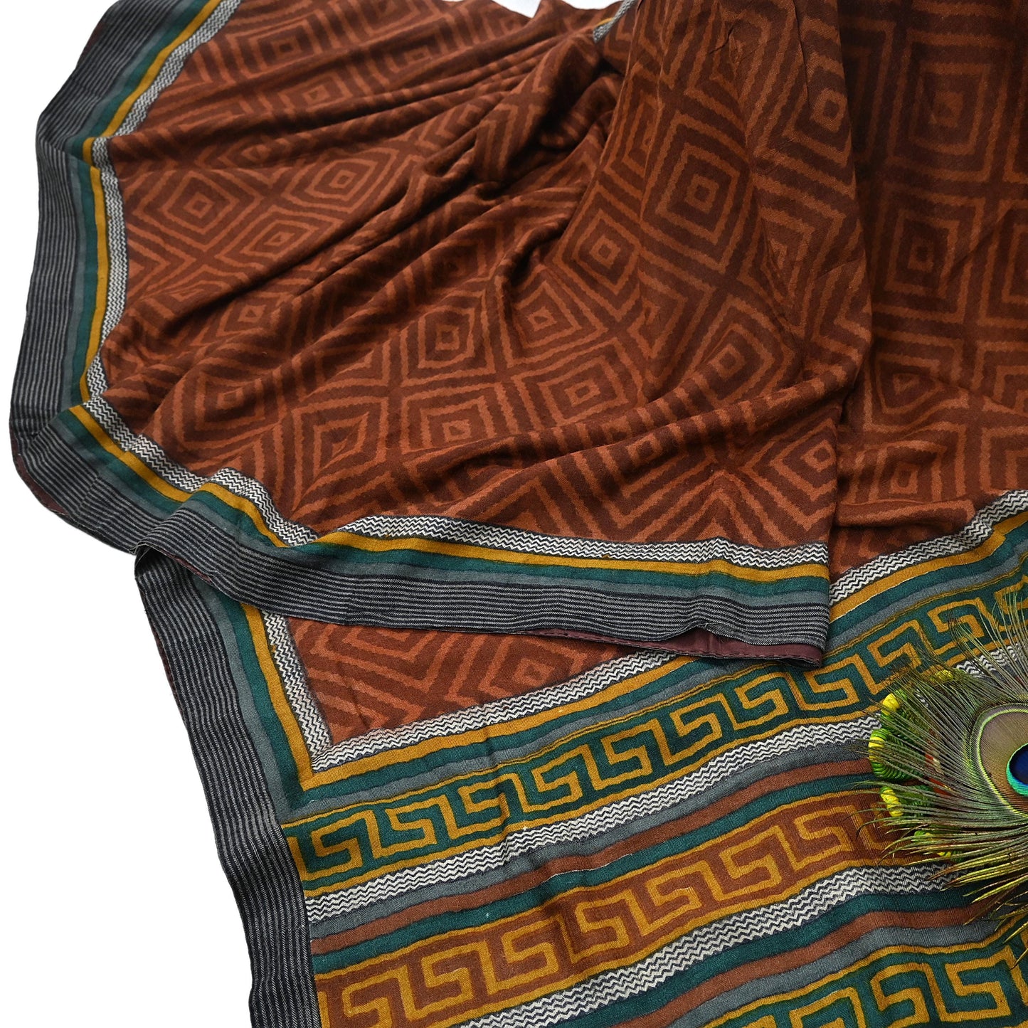 Vintage Maroon Brown Wool Saree Indian Pure Wool Floral Woven Fabric 5 Yard Soft Warm Craft Material for Winter Dressmaking & Sewing