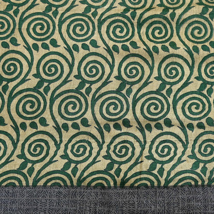 Vintage Beige Green Wool Saree Indian Pure Wool Floral Woven Fabric 6 Yard Soft Warm Craft Material for Winter Dressmaking & Sewing
