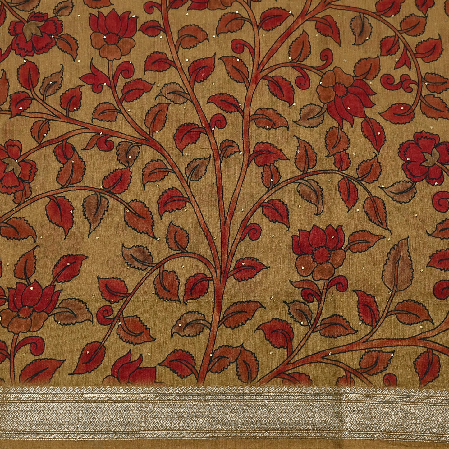 Indian Vintage Sari Pure chanderi Silk Kalamkari Print Saree Craft Fabric 5Yd Soft Zari Border Dress making bollywood Crafting mukesh